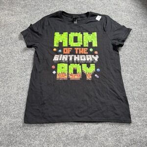 Mom Of The Birthday Boy Graphic T-Shirt Black Short Sleeve Mine Craft Theme